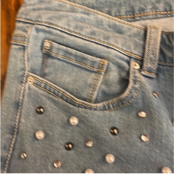 Womens INC jeans size 8/29 bling pearl blue jeans 8 / 29 straight midrise jeans - Picture 7 of 12